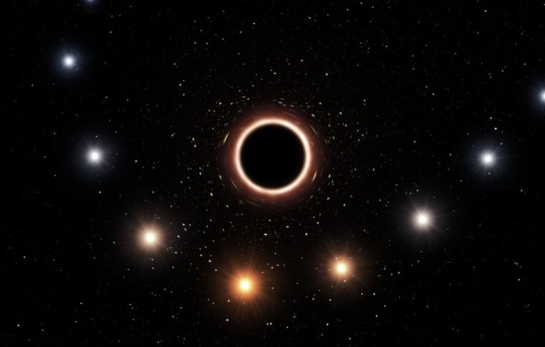 Representación artística de la órbita de S2 en torno a Sagittarius A. Crédito de la imagen: ESO/M. Kornmesser.